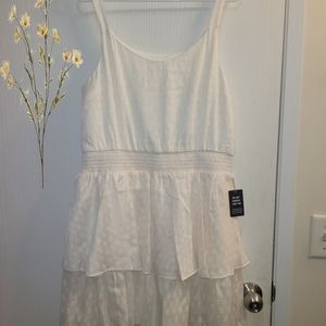 Express Large Ivory ruffle fit and flare dress